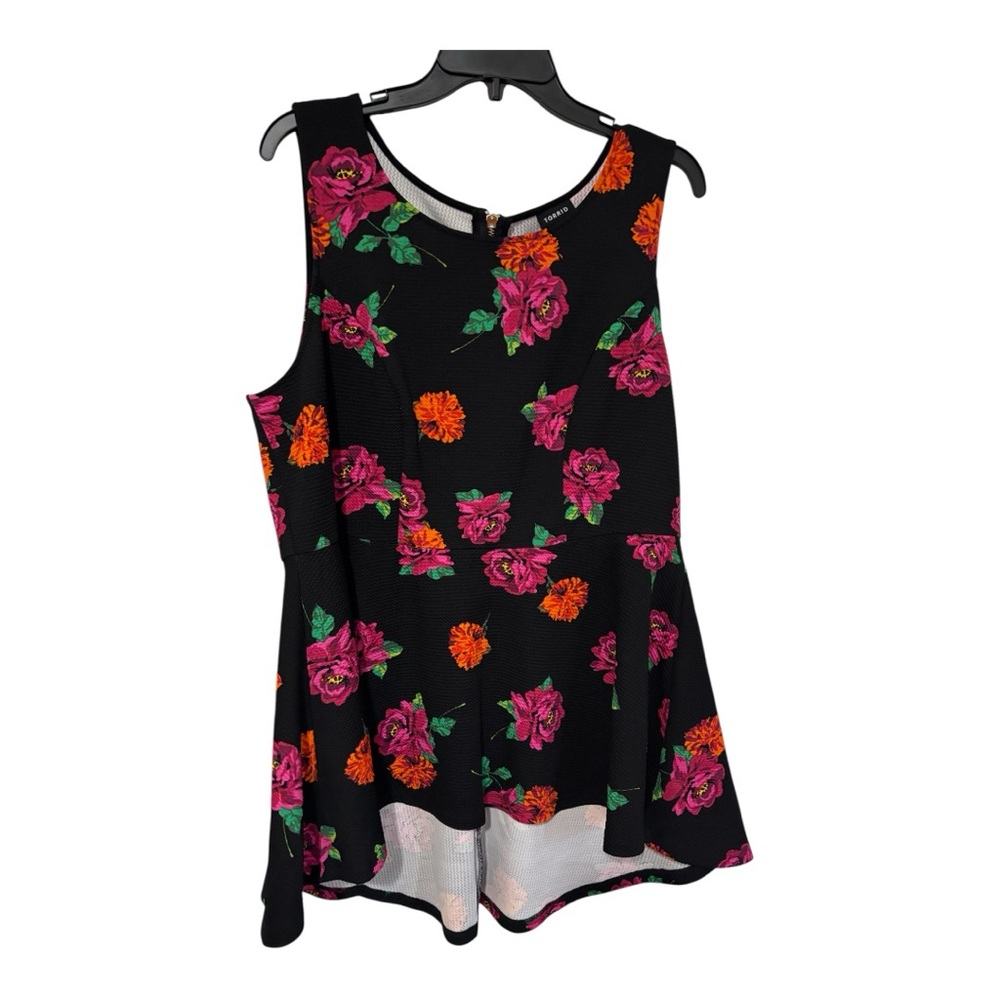 Torrid Hi-Lo Peplum Zip Tank Top Pink and Orange Floral Size 1/1X